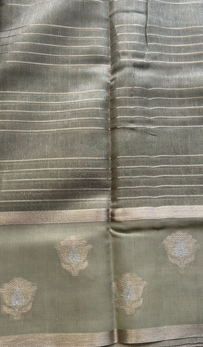 Tissue Silk kota Saree Green colored Complemented with a Buti Border. - Sampradaya Designer Studio