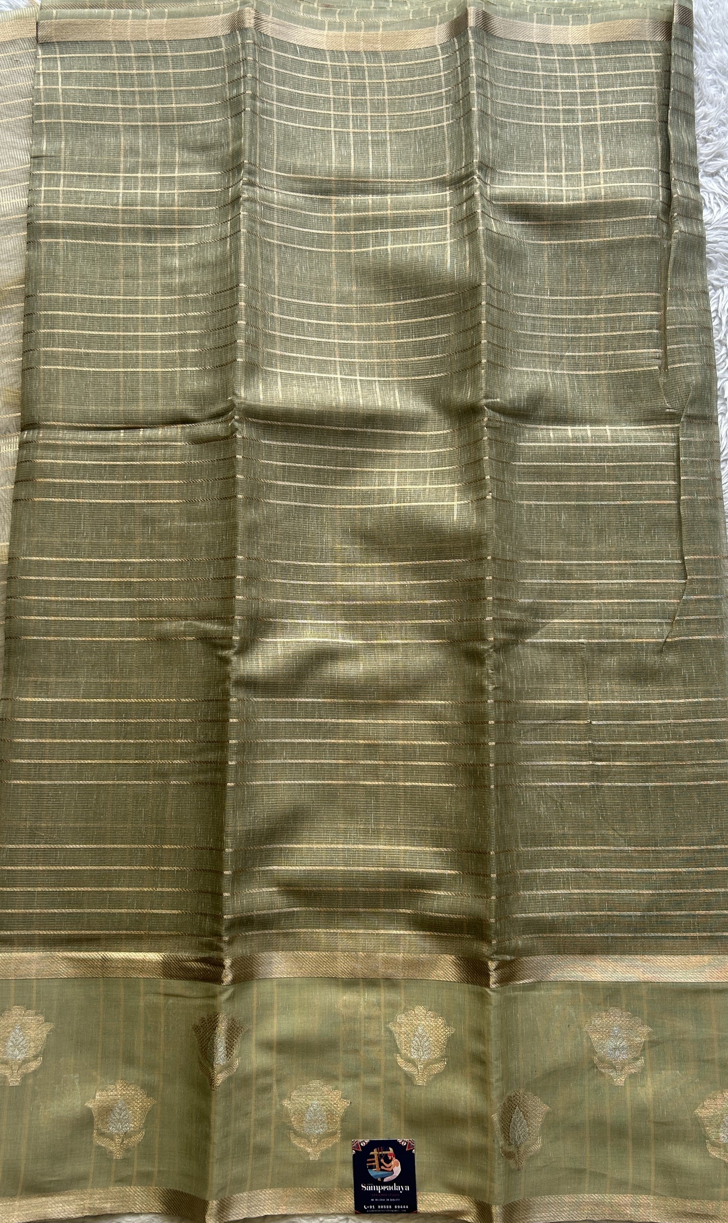 Tissue Silk kota Saree Green colored Complemented with a Buti Border. - Sampradaya Designer Studio