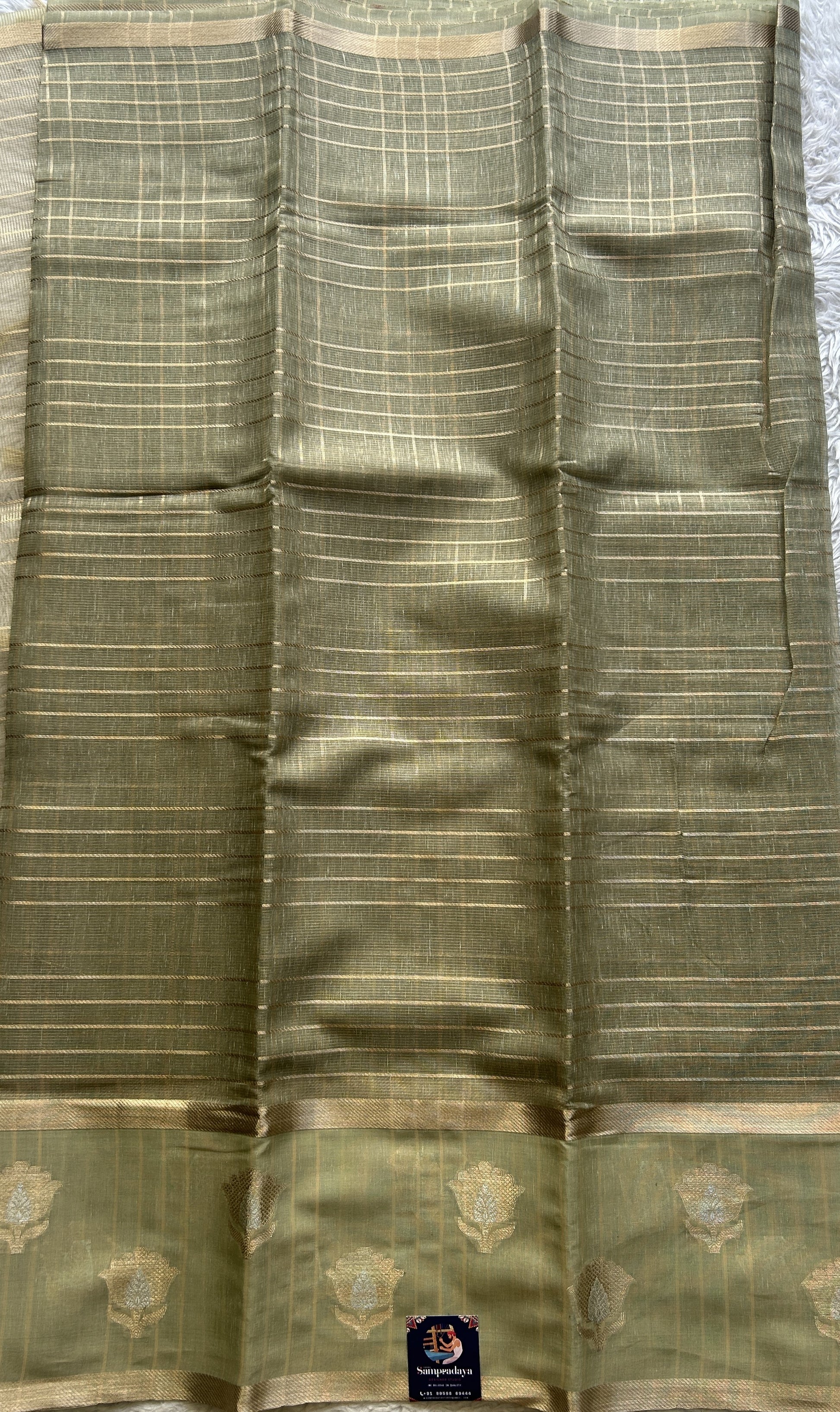 Tissue Silk kota Saree Green colored Complemented with a Buti Border. - Sampradaya Designer Studio