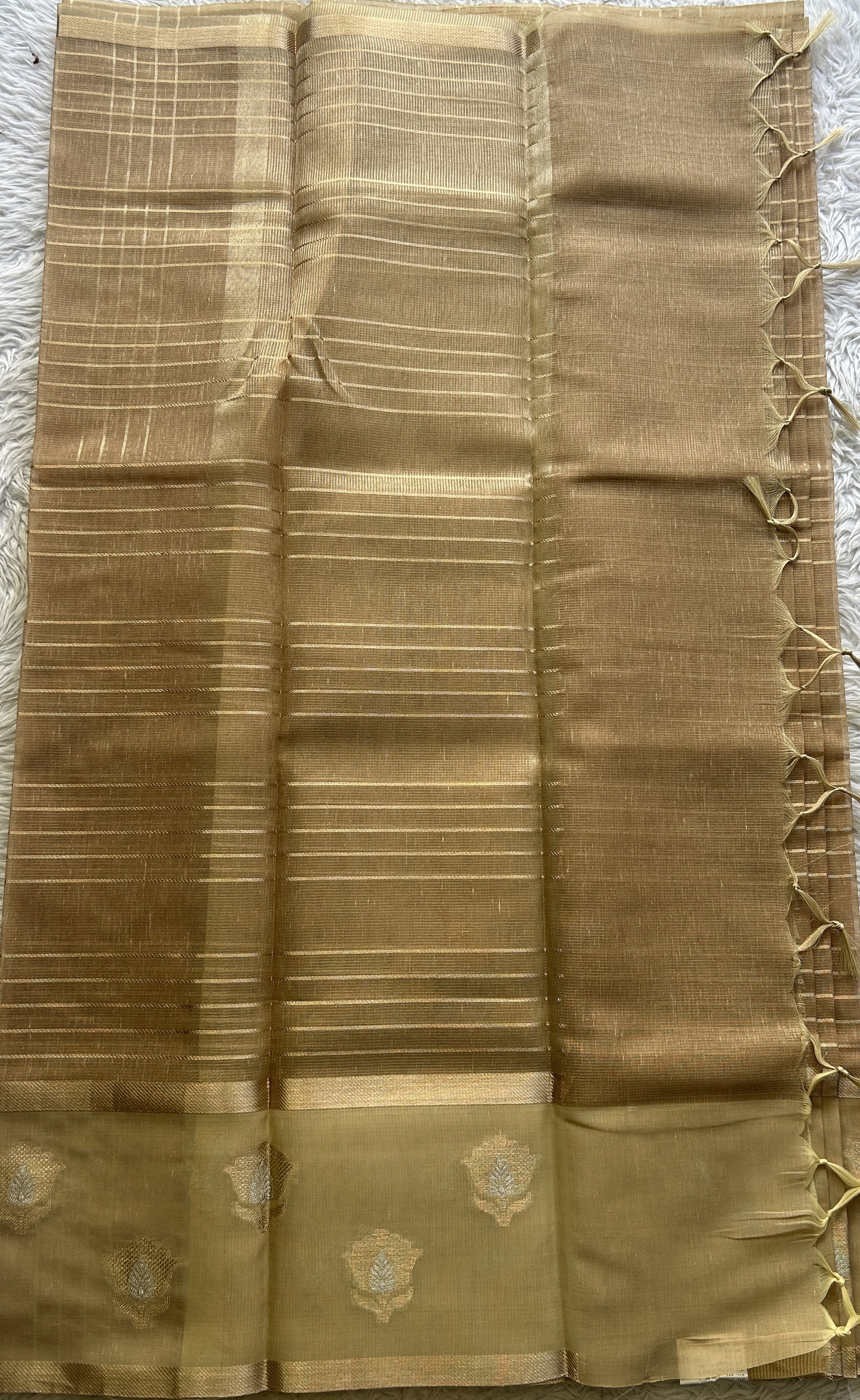 Tissue Silk kota Saree Gold colored Complemented with a Buti Border. - Sampradaya Designer Studio