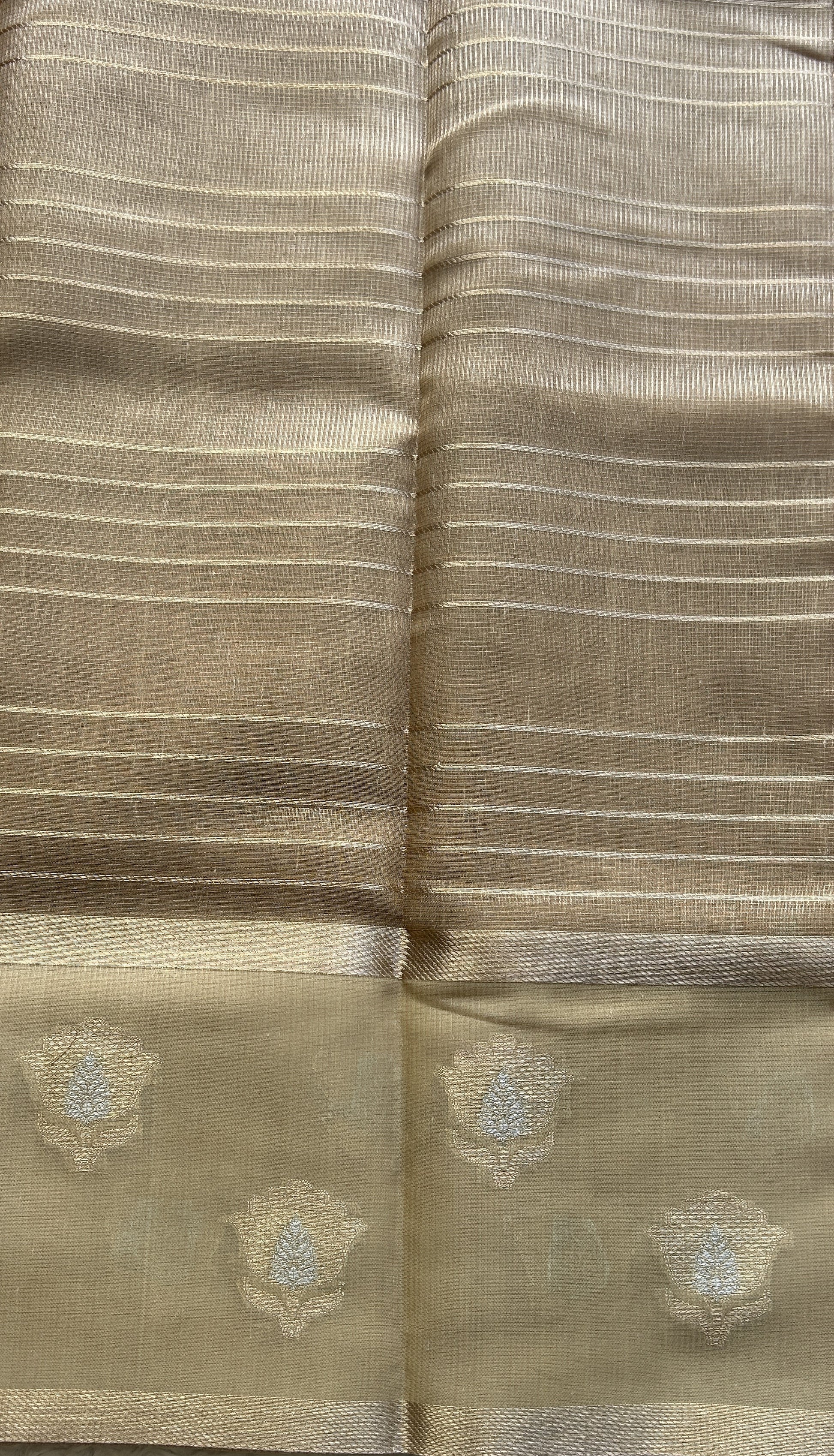 Tissue Silk kota Saree Gold colored Complemented with a Buti Border. - Sampradaya Designer Studio