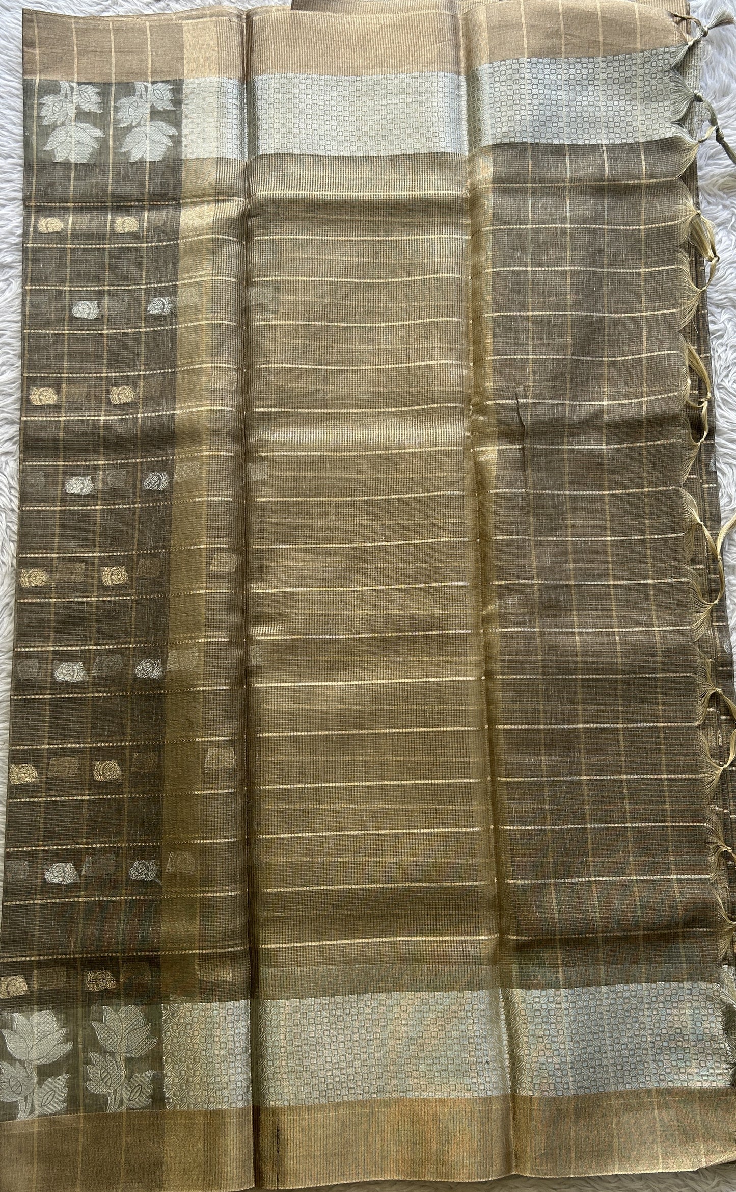 Tissue Silk kota Saree Brown colored Complemented with a Buti Border. - Sampradaya Designer Studio