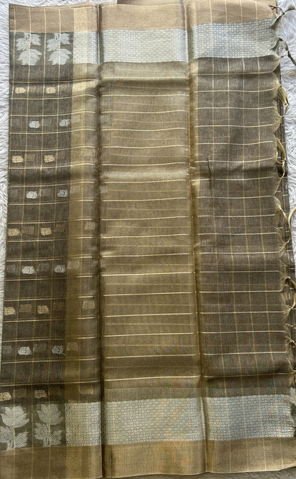 Tissue Silk kota Saree Brown colored Complemented with a Buti Border. - Sampradaya Designer Studio