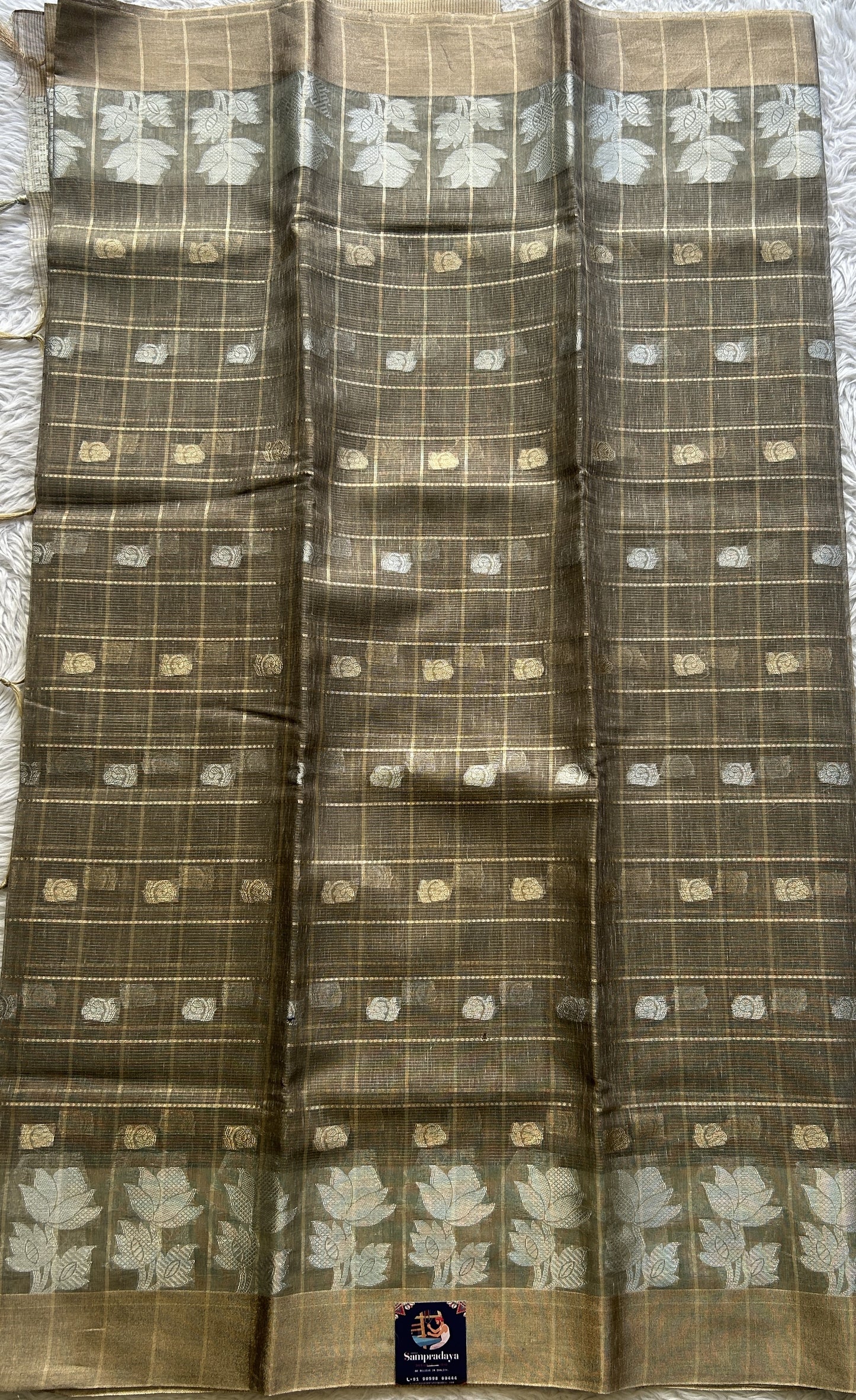 Tissue Silk kota Saree Brown colored Complemented with a Buti Border. - Sampradaya Designer Studio