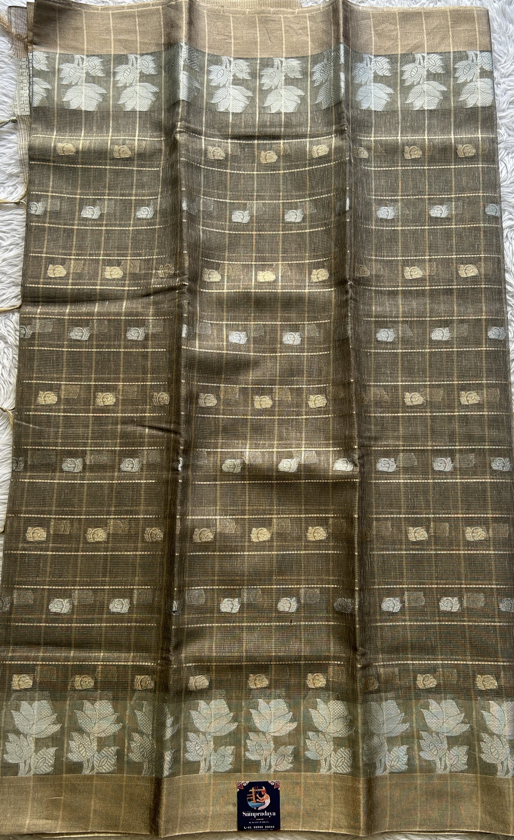 Tissue Silk kota Saree Brown colored Complemented with a Buti Border. - Sampradaya Designer Studio