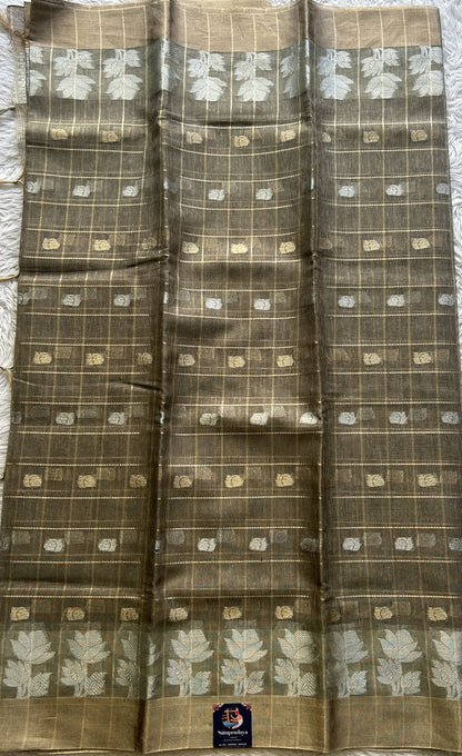 Tissue Silk kota Saree Brown colored Complemented with a Buti Border. - Sampradaya Designer Studio