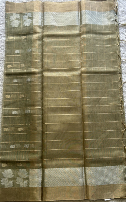 Tissue Silk kota Saree Olive Green colored Complemented with a Buti Border. - Sampradaya Designer Studio