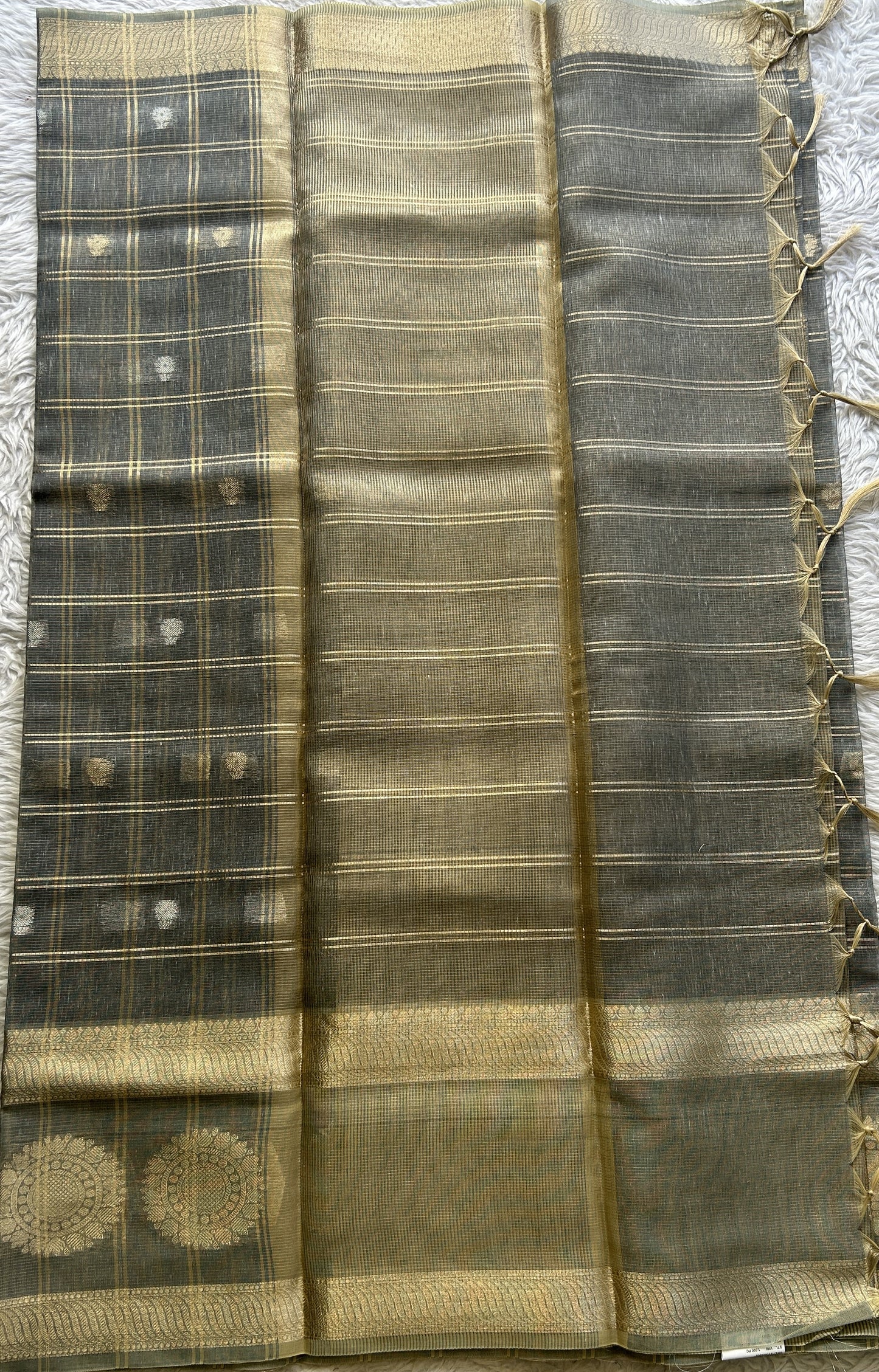 Tissue Silk kota Saree Flint colored Complemented with a Buti Border. - Sampradaya Designer Studio