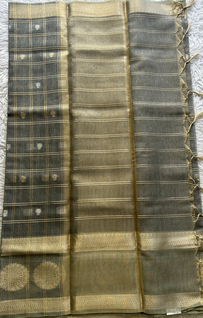Tissue Silk kota Saree Flint colored Complemented with a Buti Border. - Sampradaya Designer Studio