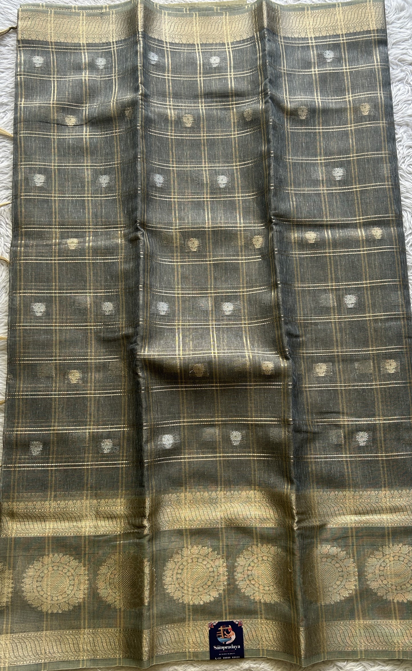 Tissue Silk kota Saree Flint colored Complemented with a Buti Border. - Sampradaya Designer Studio
