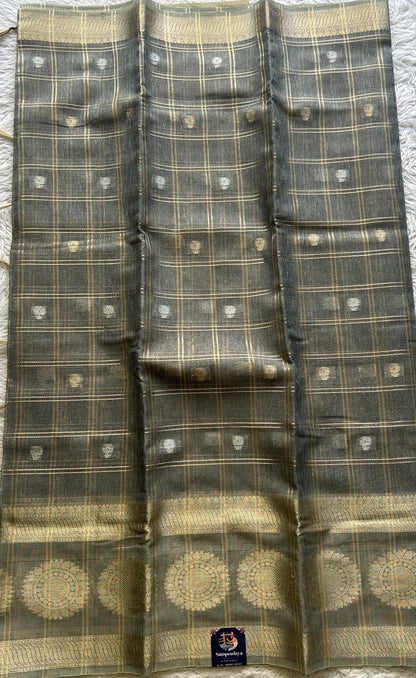 Tissue Silk kota Saree Flint colored Complemented with a Buti Border. - Sampradaya Designer Studio