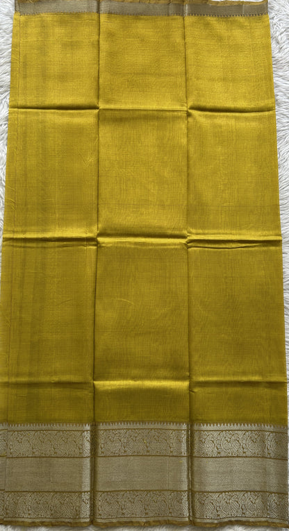 Pure Mangalagiri Pattu Dress Material Neon Yellow Colored Paired with a Brown Color Floral Print Dupatta - Sampradaya Designer Studio