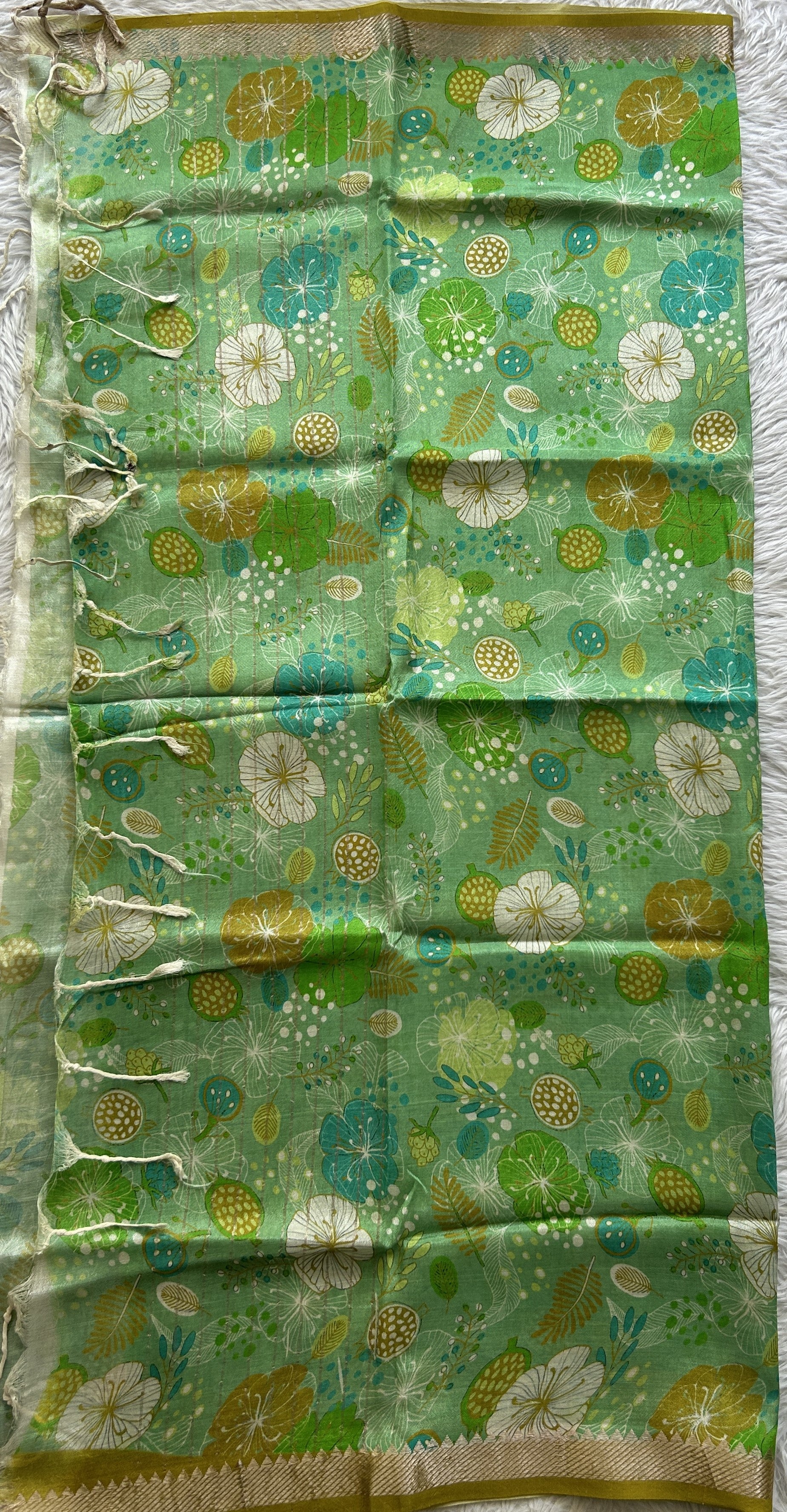 Pure Mangalagiri Pattu Dress Material Neon Yellow Colored Paired with a Brown Color Floral Print Dupatta - Sampradaya Designer Studio
