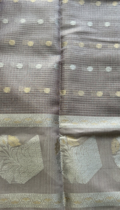 Tissue Silk kota Saree Light Lilac colored Complemented with a Buti Border. - Sampradaya Designer Studio