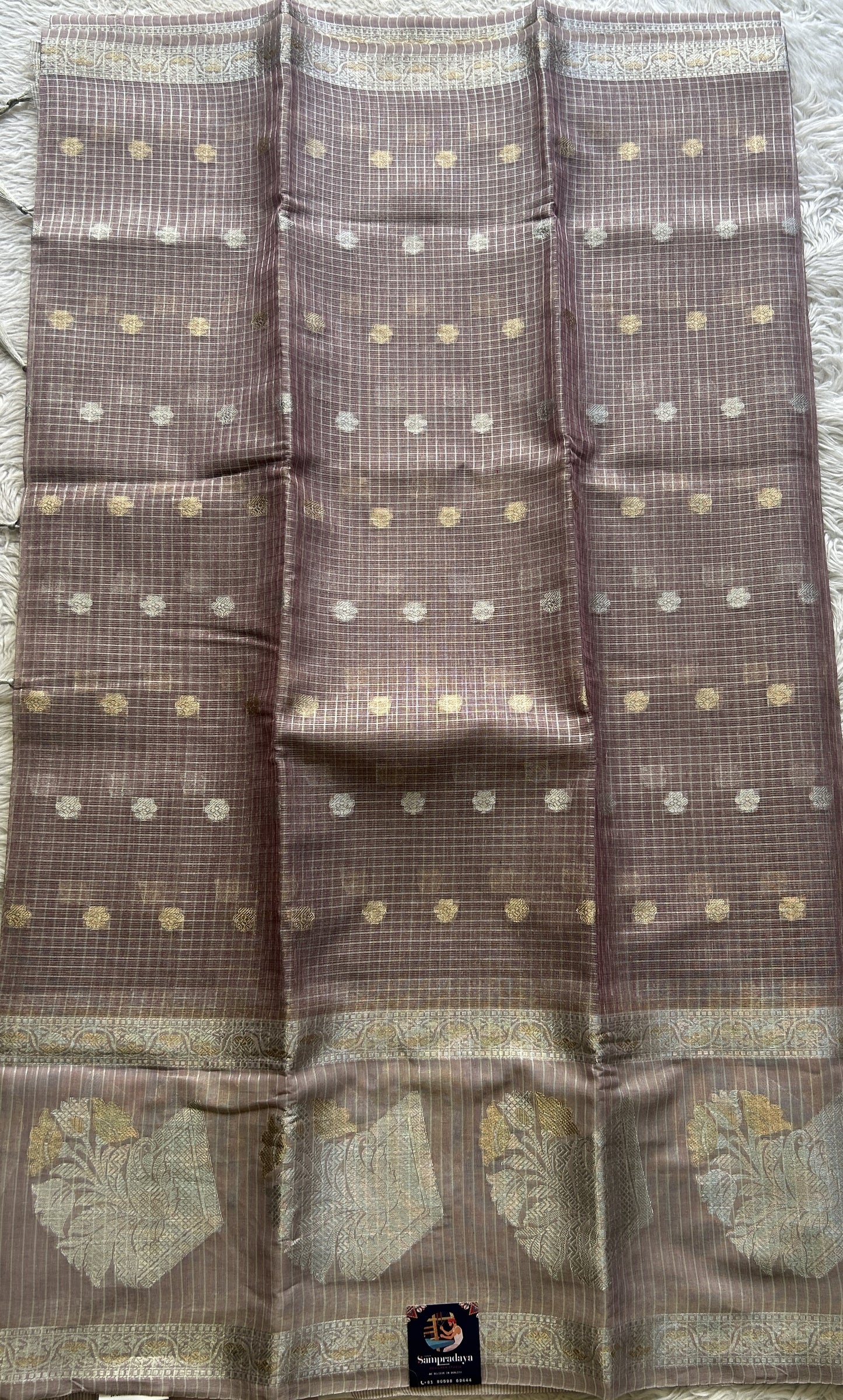 Tissue Silk kota Saree Light Lilac colored Complemented with a Buti Border. - Sampradaya Designer Studio