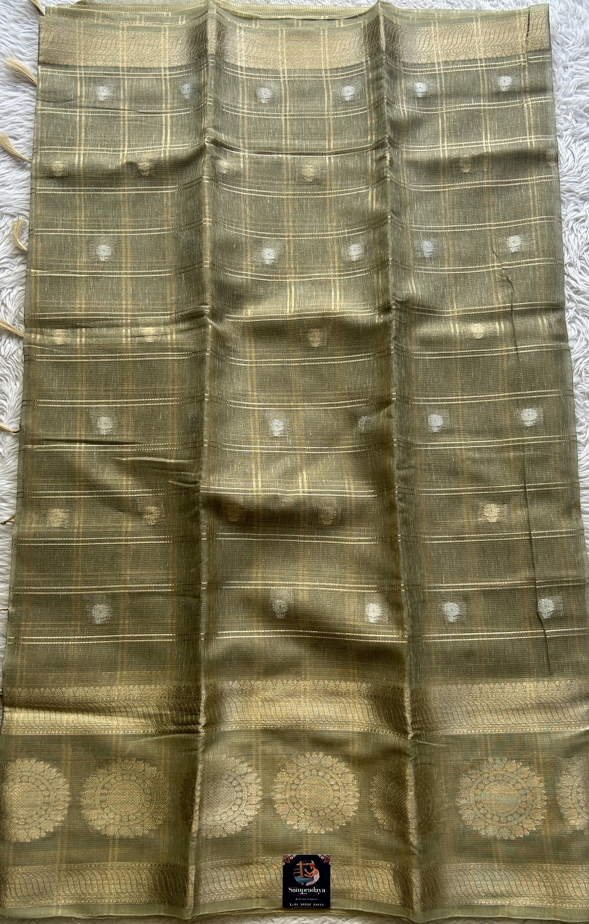 Tissue Silk kota Saree Light Green colored Complemented with a Buti Border. - Sampradaya Designer Studio