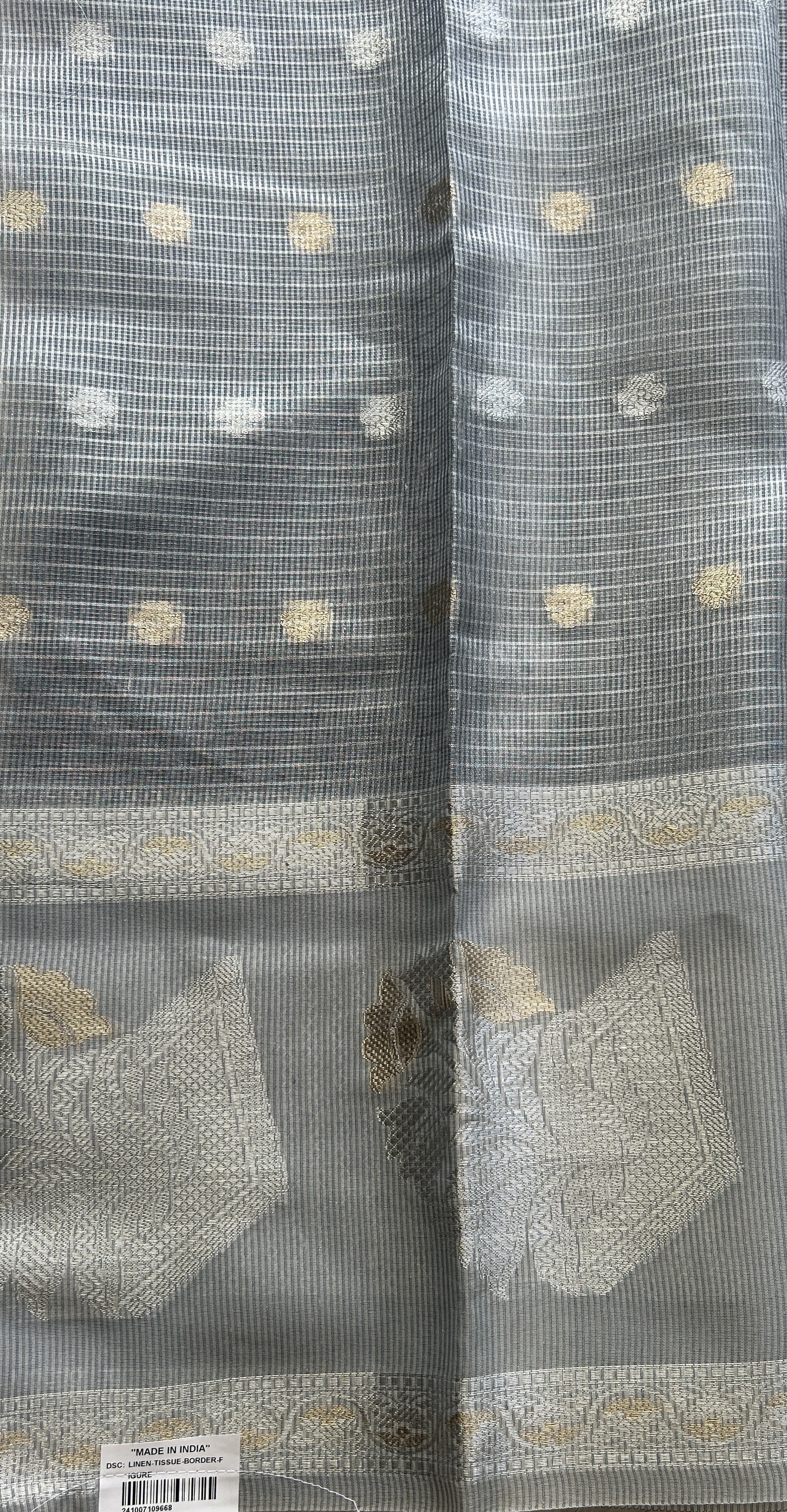 Tissue Silk kota Saree Silver colored Complemented with a Buti Border. - Sampradaya Designer Studio