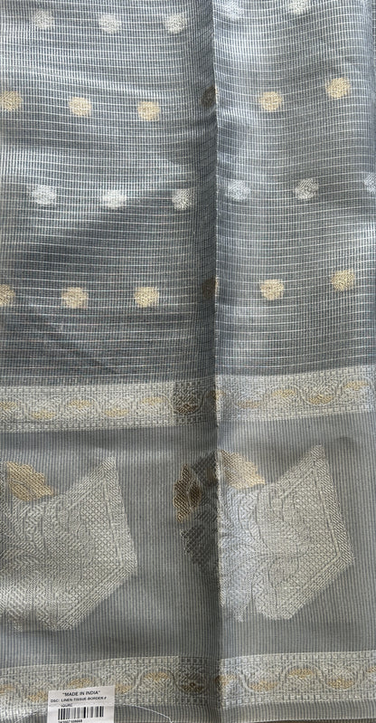 Tissue Silk kota Saree Silver colored Complemented with a Buti Border. - Sampradaya Designer Studio