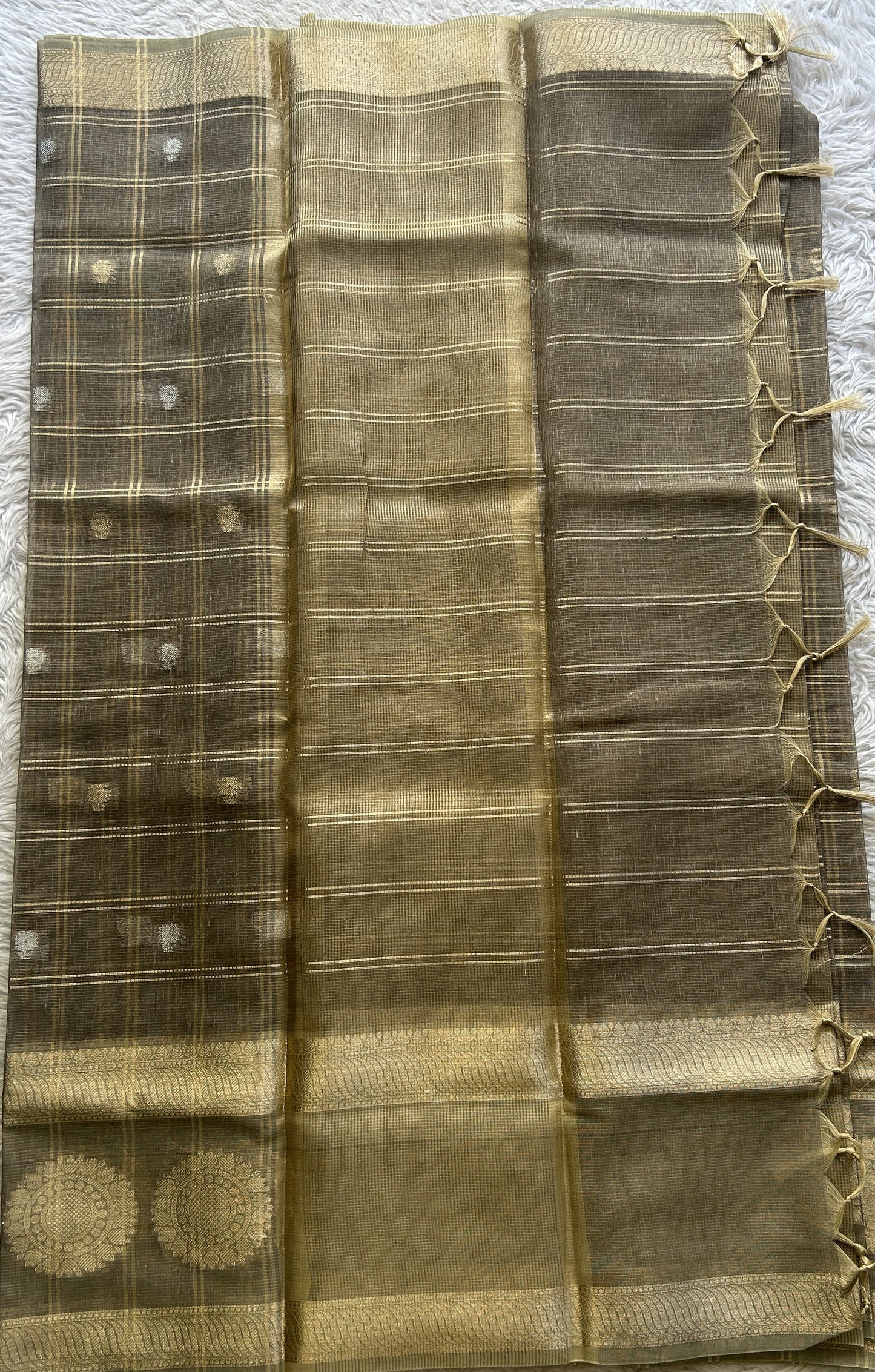 Tissue Silk kota Saree Elephant Gray colored Complemented with a Buti Border. - Sampradaya Designer Studio