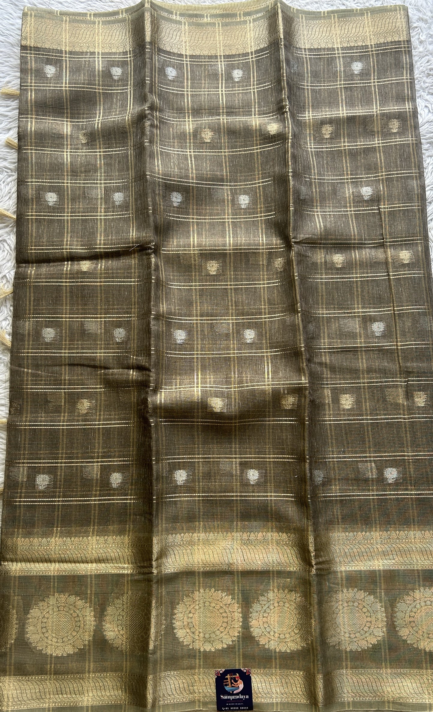 Tissue Silk kota Saree Elephant Gray colored Complemented with a Buti Border. - Sampradaya Designer Studio