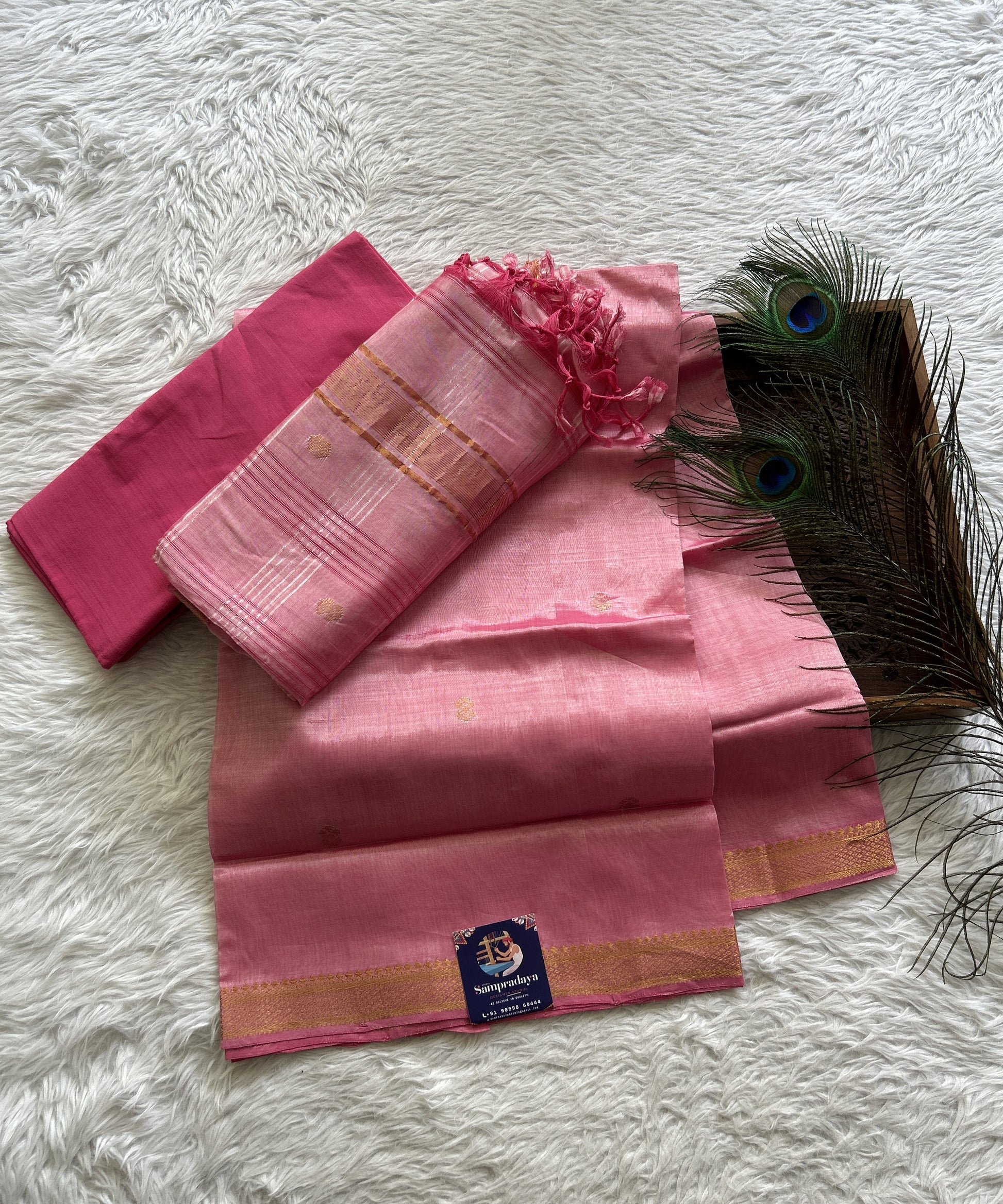 Mangalagiri Dress Material Baby Pink Color