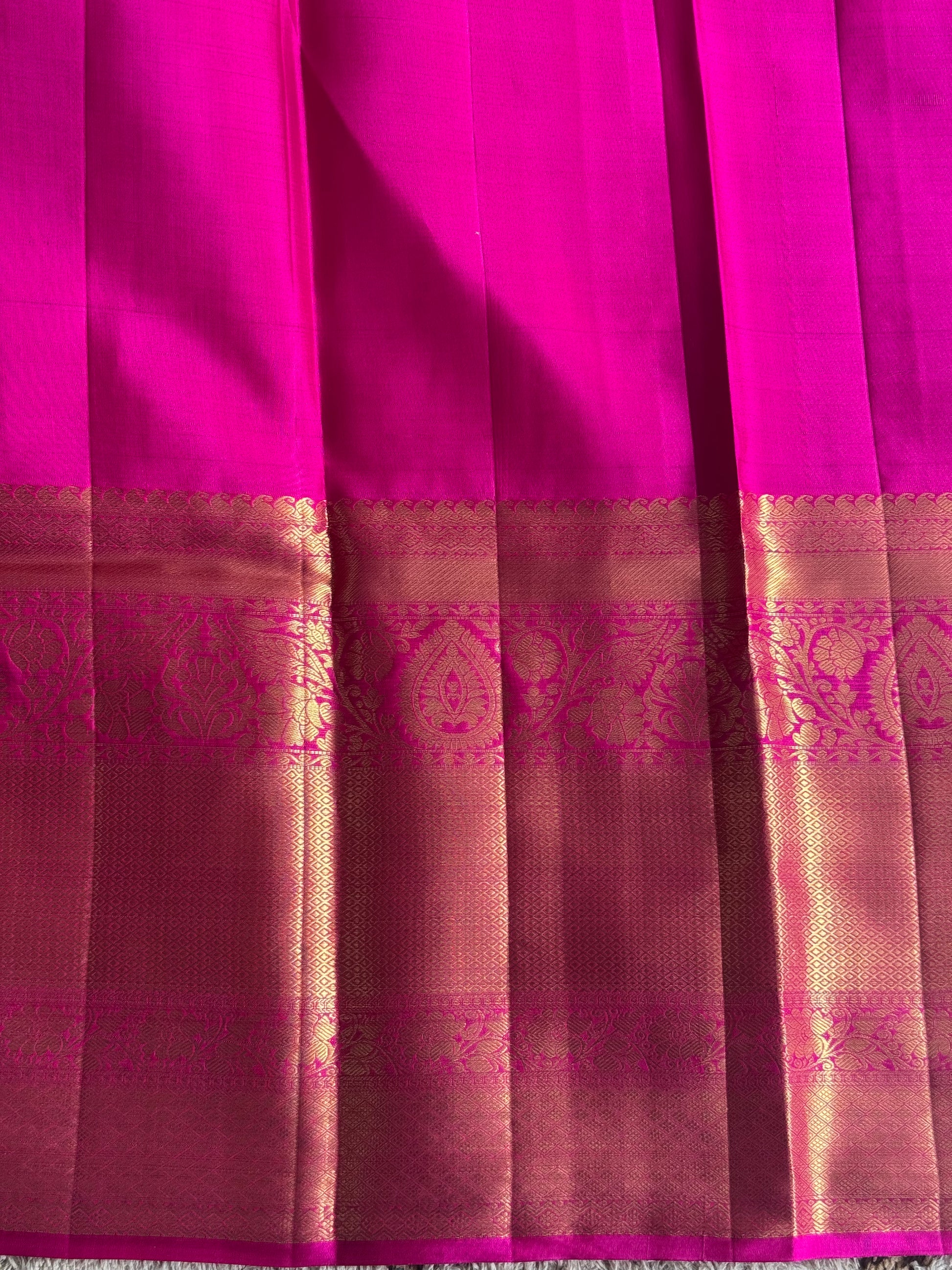 Pure Kanjivaram Silk Saree Dark Pink Colored Complemented with Gold Zari Weaving Border. - Sampradaya Designer Studio