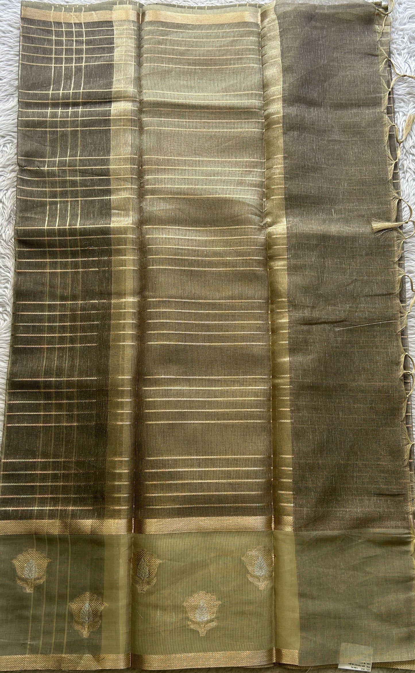 Tissue Silk kota Saree Ash colored Complemented with a Buti Border. - Sampradaya Designer Studio