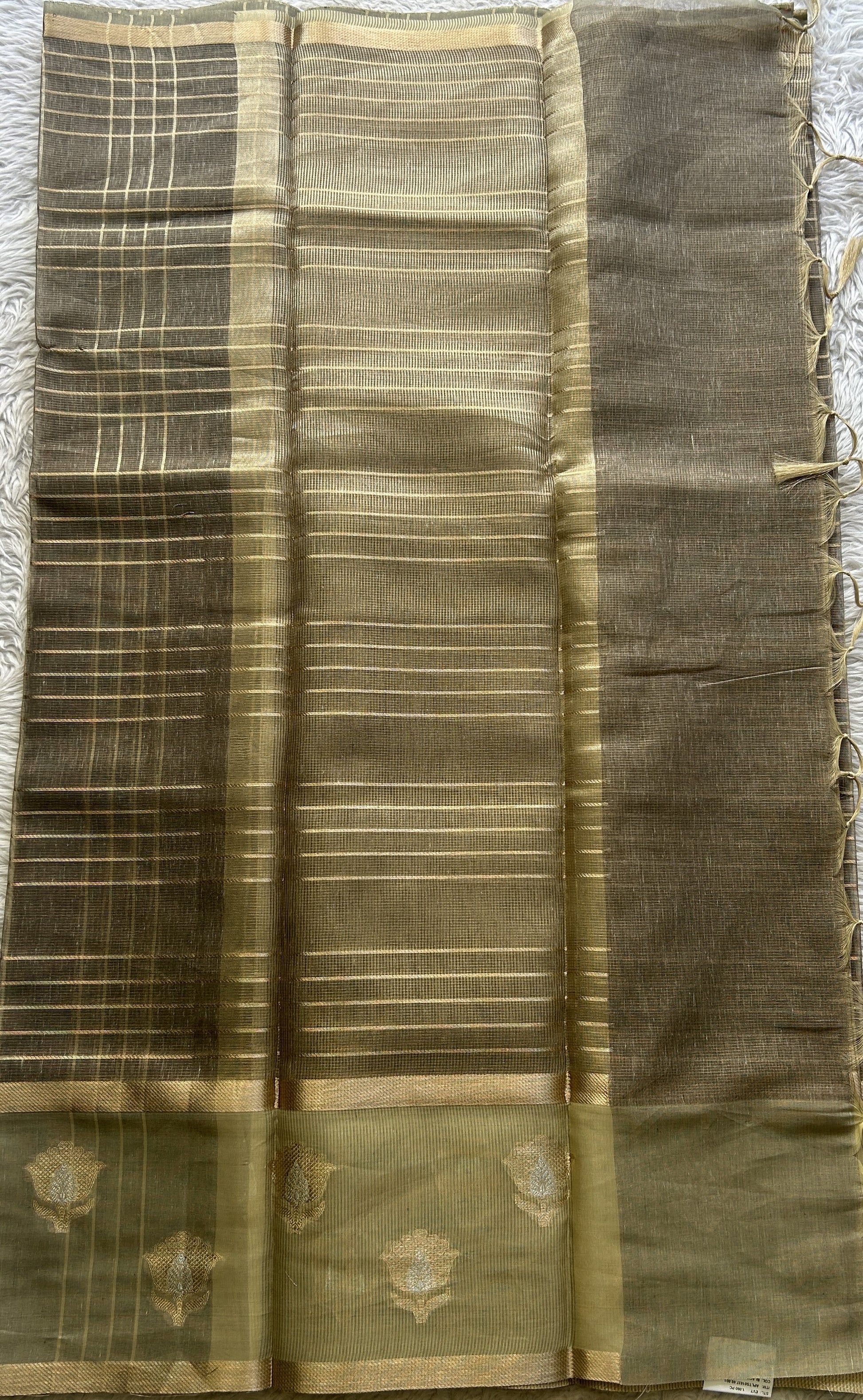 Tissue Silk kota Saree Ash colored Complemented with a Buti Border. - Sampradaya Designer Studio