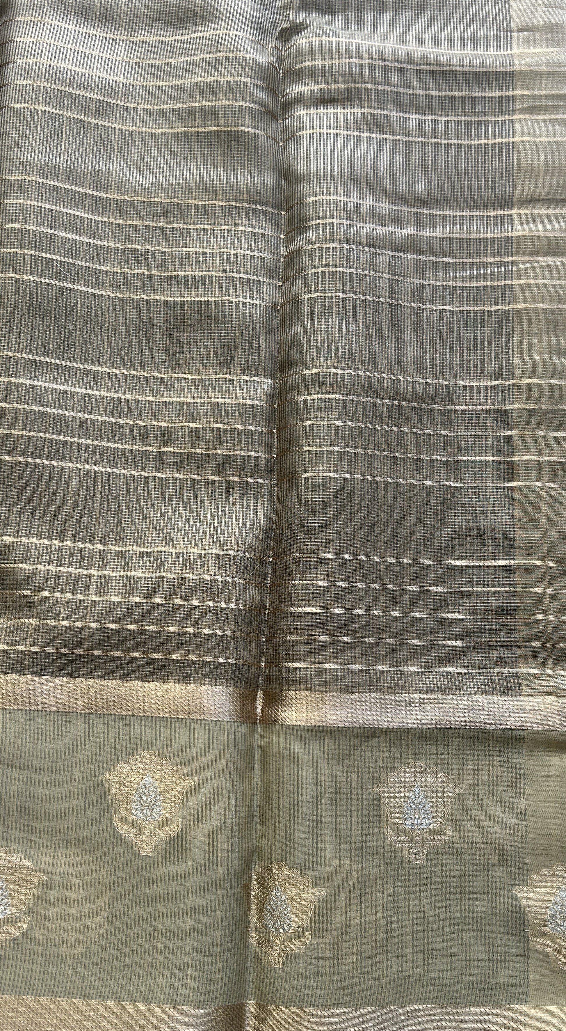 Tissue Silk kota Saree Ash colored Complemented with a Buti Border. - Sampradaya Designer Studio