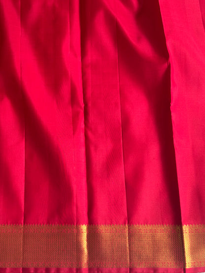 Pure Kanjivaram Silk Saree Red Colored Complemented with Gold Zari Weaving Border. - Sampradaya Designer Studio