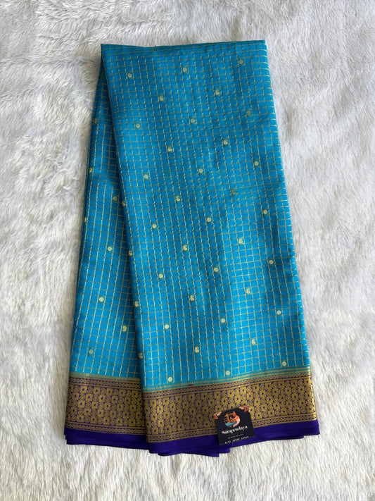 Blue Mysore Crepe Silk Saree with Silver Zari Border | Pure Handloom | Silk Mark Certified