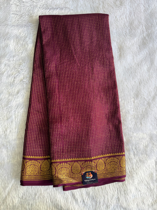 Deep Purple Mysore Crepe Silk Saree with Silver Zari Border | Pure Handloom | Silk Mark Certified