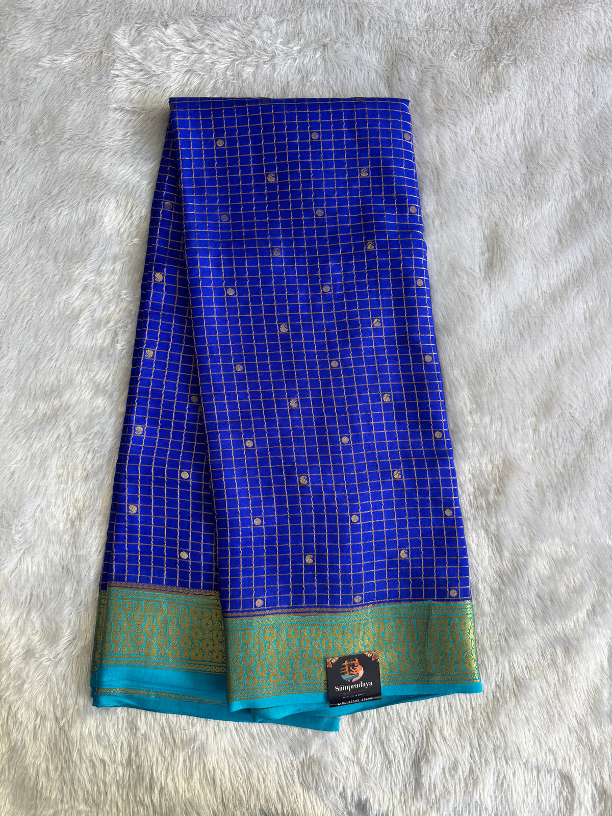 Ink Blue Mysore Crepe Silk Saree with Silver Zari Border | Pure Handloom | Silk Mark Certified