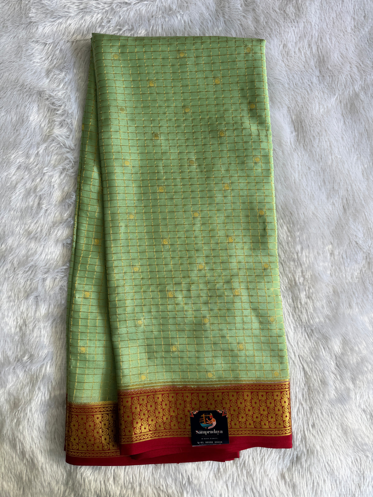 Sea Green Mysore Crepe Silk Saree with Silver Zari Border | Pure Handloom | Silk Mark Certified