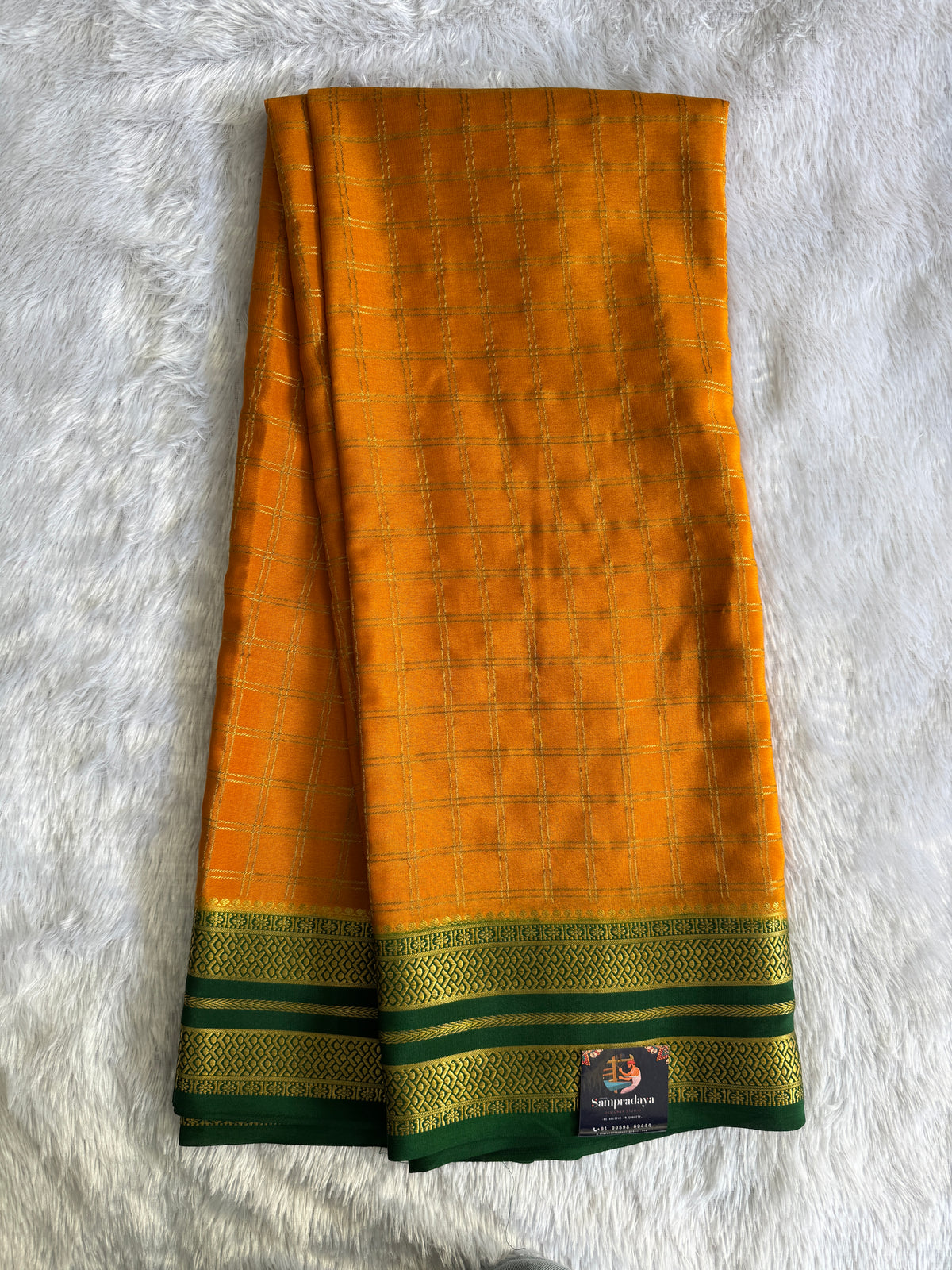 Masted Mysore Crepe Silk Saree with Silver Zari Border | Pure Handloom | Silk Mark Certified