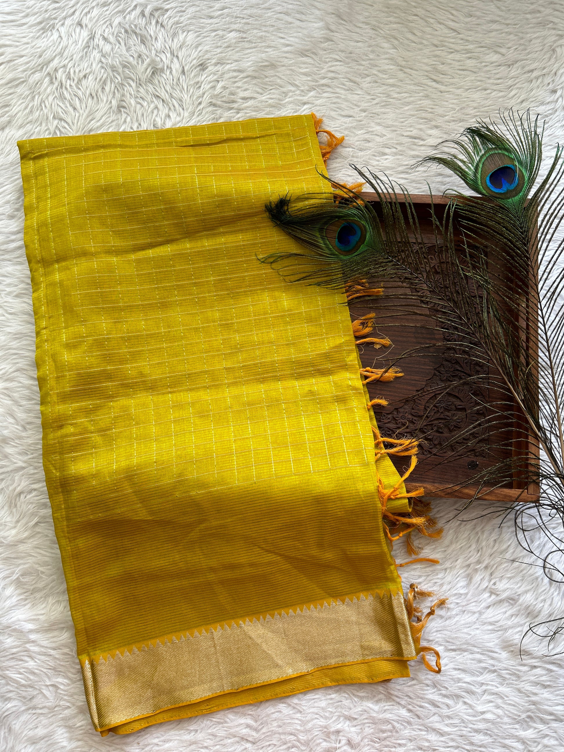 Pure Mangalagiri Pattu Yellow Colored Dupatta with a Zari Border. - Sampradaya Designer Studio