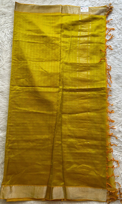 Pure Mangalagiri Pattu Yellow Colored Dupatta with a Zari Border. - Sampradaya Designer Studio