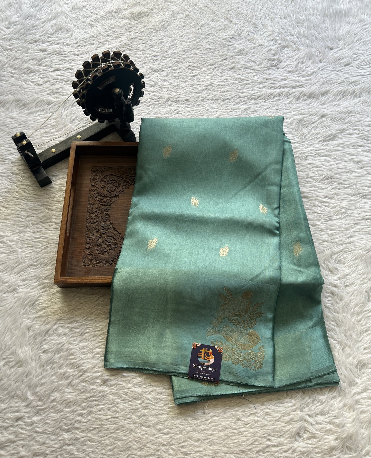 Mona Silk Saree Seafoam Green Colored Complemented with a Mashrur Border. - Sampradaya Designer Studio