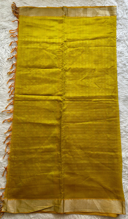 Pure Mangalagiri Pattu Yellow Colored Dupatta with a Zari Border. - Sampradaya Designer Studio