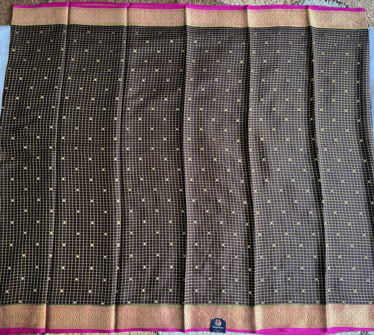 Brown Mysore Crepe Silk Saree with Silver Zari Border | Pure Handloom | Silk Mark Certified