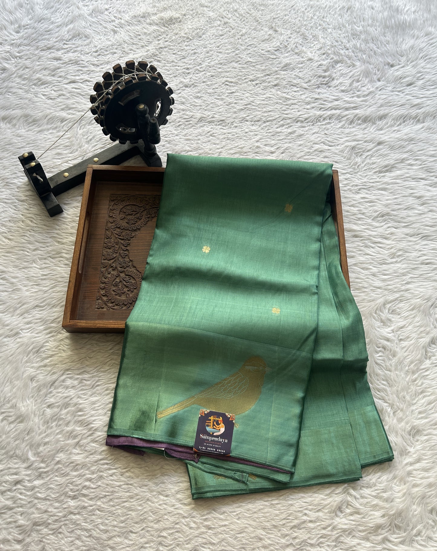 Mona Silk Saree Sea Green Colored Complemented with a Mashrur Border. - Sampradaya Designer Studio