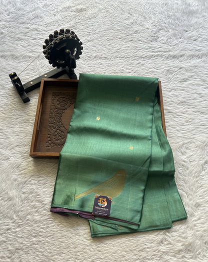 Mona Silk Saree Sea Green Colored Complemented with a Mashrur Border. - Sampradaya Designer Studio