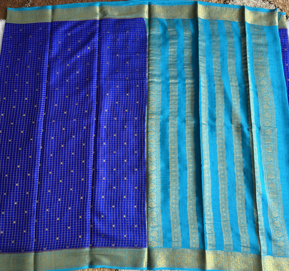 Ink Blue Mysore Crepe Silk Saree with Silver Zari Border | Pure Handloom | Silk Mark Certified