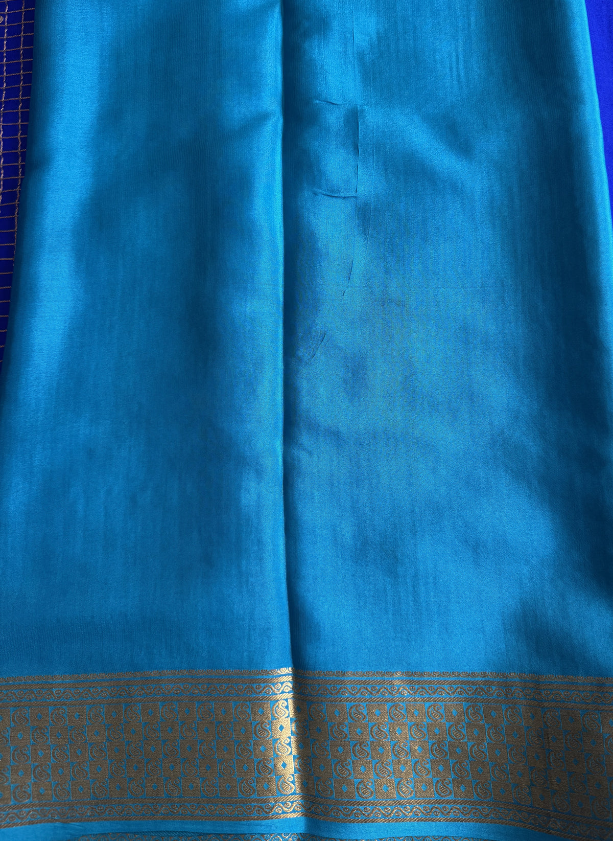 Ink Blue Mysore Crepe Silk Saree with Silver Zari Border | Pure Handloom | Silk Mark Certified
