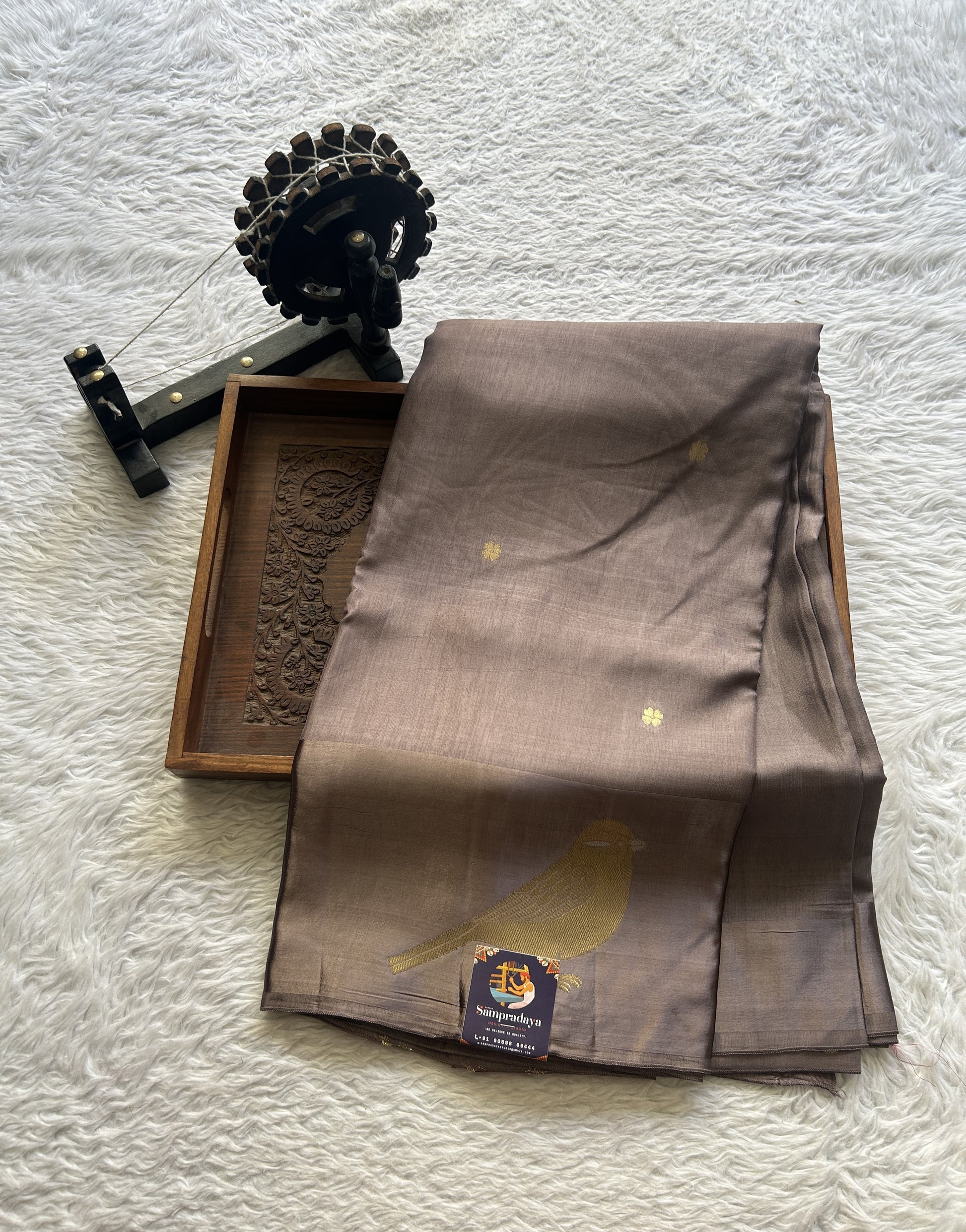 Mona Silk Saree Gray Colored Complemented with a Mashrur Border. - Sampradaya Designer Studio