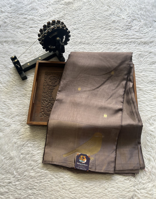 Mona Silk Saree Gray Colored Complemented with a Mashrur Border. - Sampradaya Designer Studio