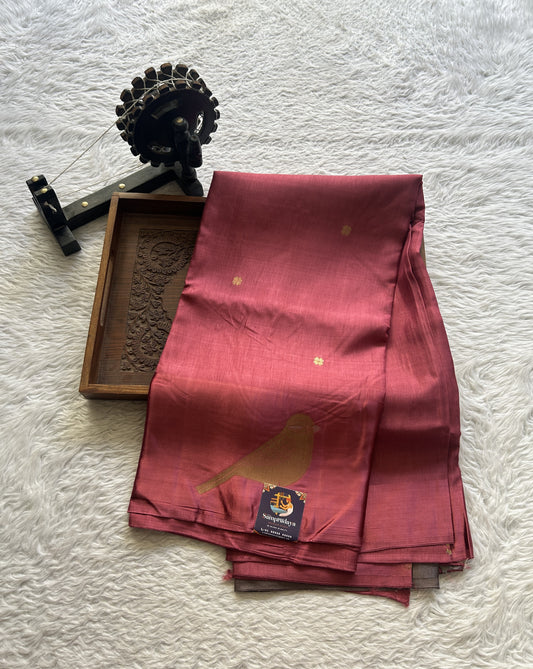 Mona Silk Saree Dark Peach Colored Complemented with a Mashrur Border. - Sampradaya Designer Studio