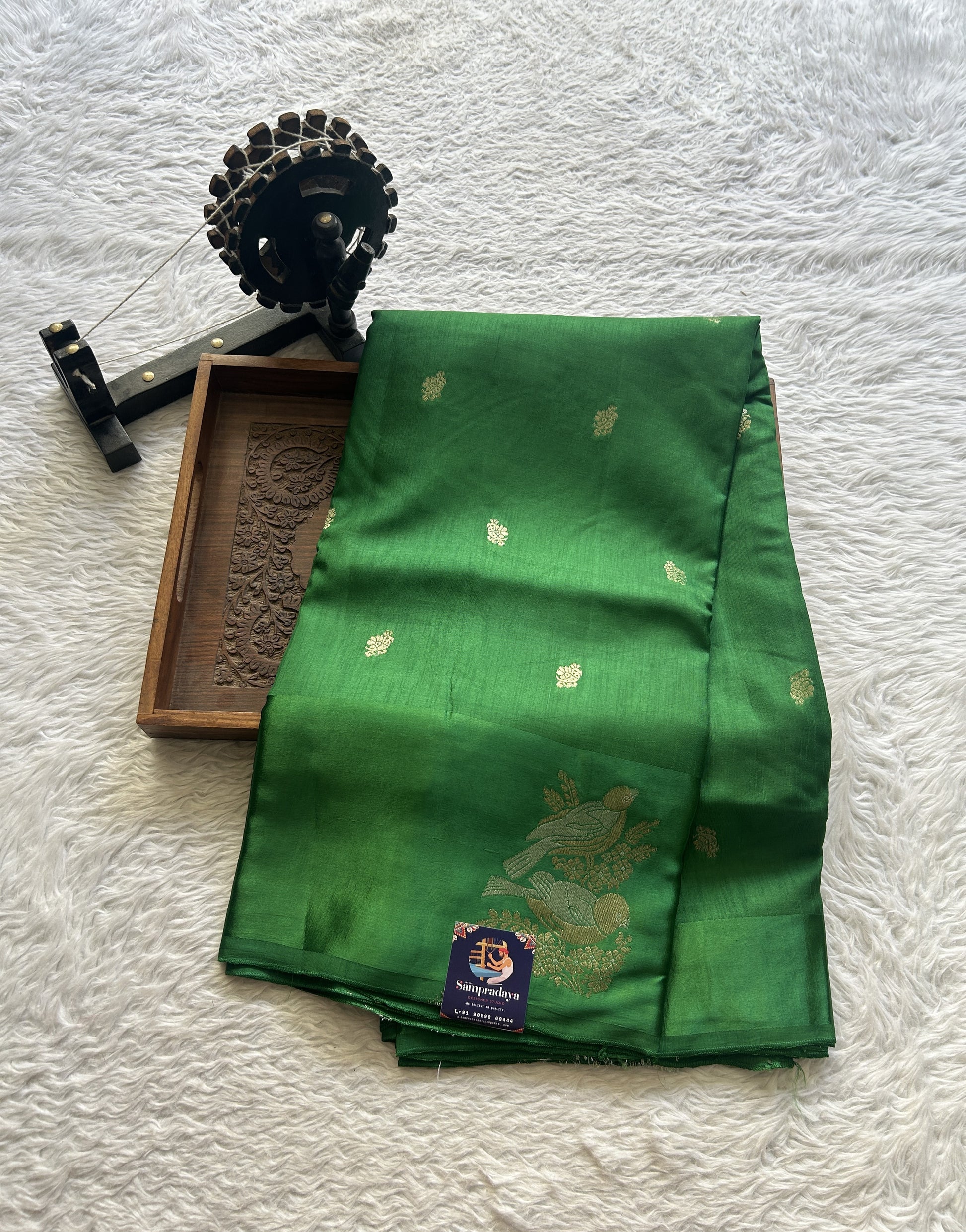 Mona Silk Saree Dark Green Colored Complemented with a Mashrur Border. - Sampradaya Designer Studio