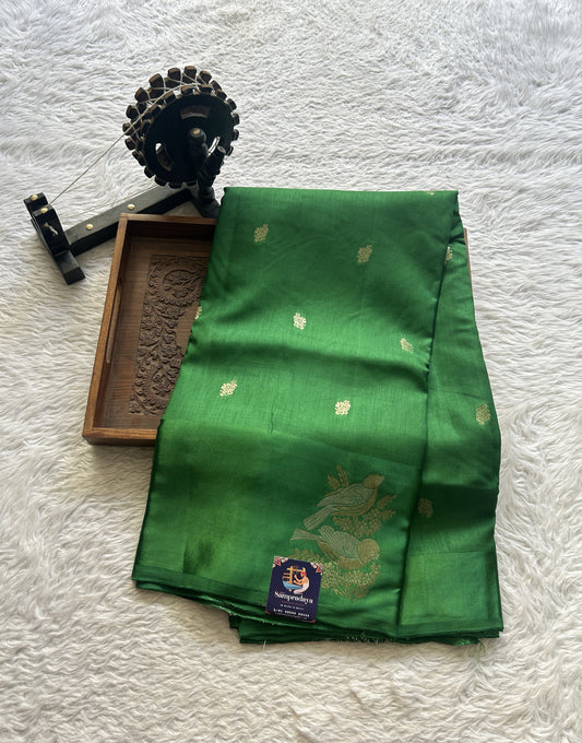 Mona Silk Saree Dark Green Colored Complemented with a Mashrur Border. - Sampradaya Designer Studio