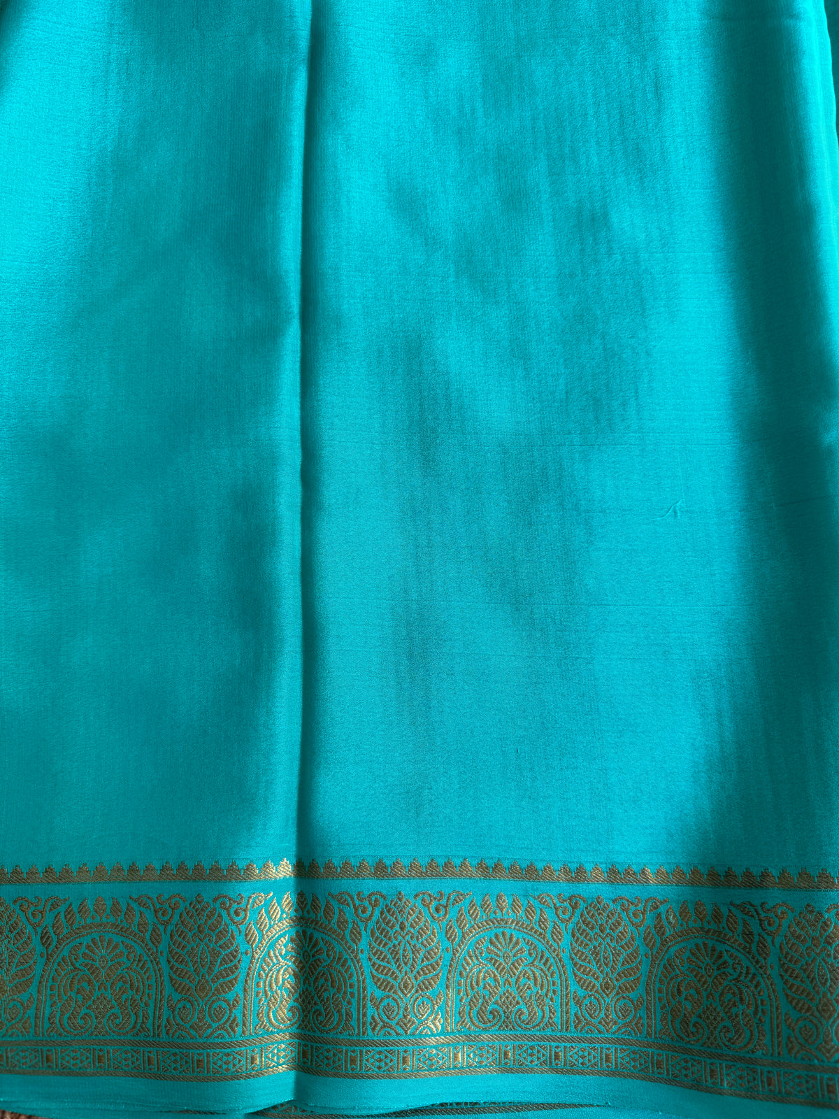 Sea Green Mysore Crepe Silk Saree with Silver Zari Border | Pure Handloom | Silk Mark Certified